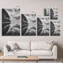 Ocean Cliff Reflection, Dramatic Coastline Art, Cloudy Sky Canvas, Framed Canvas Print, Living Room Wall Art, Moody Landscape Photography