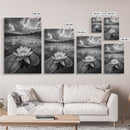 Tranquil Lotus, Cloud Reflections, Water Lily Pond, Framed Canvas Print, Zen Wall Art, Spa Bathroom Decor, Modern Nature Photography