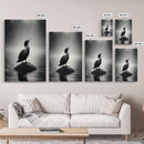 Loon on Rock, Morning Mist, Water Bird Focus, Canvas Print, Minimalist Animal Art, Office Decor, Tranquil Lake Scene Wall Art