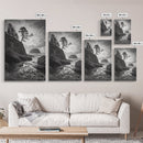 Seastack View, Dramatic Cliff, Ocean Rock Formations, Coastal Drama, Framed Canvas Print, Living Room Wall Art, Natural Scenic Decor