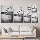 Reed Grass, Gentle Breeze, Black and White Nature, Canvas Print, Minimalist Wall Art, Tranquil Lake Scene, Bedroom Decor