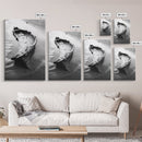 Driftwood Shore, Tidal Beauty, Washed Wood, Canvas Print, Coastal Beach Wall Art, Minimalist Bathroom Decor, Black and White Ocean Scene