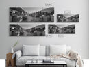Mediterranean Market Scene, Travel Wall Decor, Rustic Street View, Framed Canvas Print, Kitchen Wall Art, Black and White Photography