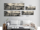 Dockside Calm, Stormy Shore, Ocean Jetty, Framed Canvas Print, Moody Coastal Wall Art, Living Room Art, Rustic Lakehouse Decor