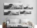 Abandoned Pier, Lakeside Shack, Black and White Marsh, Framed Canvas Print, Rustic Entryway Art, Minimalist Coastal Cabin Decor