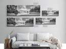 Misty Coastline, Dramatic Shore, Moody Ocean Scene, Framed Canvas Print, Coastal Living Room Art, Black and White Nature Decor
