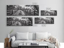 Tree Tunnel, Country Path, Fence Shadows, Framed Canvas Print, Black and White Nature Art, Rustic Wall Art, Autumn Entryway Decor