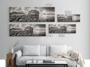 Island Shoreline, Rocky Coast View, Monochrome Nature, Framed Canvas Print, coastal kitchen decor, moody mountain beach wall art