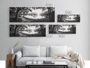 River Sunset, Mossy Trees, Tranquil Reflection, Framed Canvas Print, southern forest wall art, peaceful living room decor, rustic boho vibe