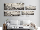 Coastal Stone Marker, Vintage Landscape, Ocean Bluff Wall Art, Sepia Tone Style, Canvas Print, Rustic Living Room Decor