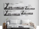 Quiet Lake Bench, Peaceful Reflection, Nature Photography, Framed Canvas Print, Serene Bedroom Decor, Minimalist Living Room Wall Art