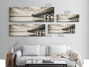 Pier at Dusk, Ocean Boardwalk, Stormy Beach Horizon, Framed Canvas Print, Moody Coastal Wall Art, Nautical Living Room Decor