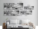 Bending Tree Beach, Windswept Coastal Scene, Dune Forest, Canvas Print, Monochrome Minimalist Art, Boho Bedroom Decor, Ocean Tones