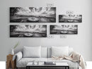 Compass Rose, Ocean Horizon, Palm Trees, Canvas Print, Nautical Beach Art, Boho Living Room Wall Art, Black and White Coastal Decor
