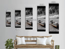 Rustic Rowboat, Tranquil Shore, Coastal Serenity, Vintage Lake Style, Canvas Print, Living Room Wall Art, Monochrome Nature Photography