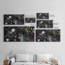 Singing Bird, Neon Plumage, Colorful Sparkle, Starry Night, Framed Canvas Print, Eclectic Art, Office Wall Art, Bright Animal Design