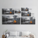 Campfire Sunset, Lake Reflections, Wilderness Escape, Nature Serenity, Framed Canvas Print, Rustic Decor, Autumn Wall Art, Living Room