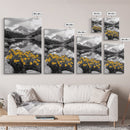 Yellow Wildflowers Lake, Alpine Meadow, Monochrome Landscape, Canvas Print, Kitchen Wall Art, Spring Nature Photography Decor