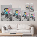 Abstract Portrait, Paint Splash Face, Surreal Ocean Art, Framed Canvas Print, Modern Living Room Art, Pop Surrealism Decor