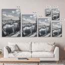 Crater Lake, Snowy Mountains, Scenic Reflection View, Framed Canvas Print, Cabin Wall Art, Winter Landscape Decor, Nature Vibes
