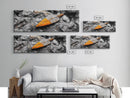 Tribal Blade, Ancient Weapon, Stone Texture, Orange Detail, Framed Canvas Print, Masculine Wall Art, Rustic Decor, Warrior Vibes