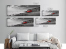 Red Boat, Rocky Shore, Dramatic Sky, Abandoned Vessel, Framed Canvas Print, Nautical Living Room Art, Moody Coastal Home Decor