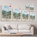 Elbasan, Albania Framed Canvas Print. Mountain Charm Wall Art for Living Room or Bedroom, Scenic Travel Poster Decor.