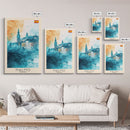 Malmo Sweden Travel Poster Framed Canvas Print, Modern Cityscape, Urban Art, Wall Hanging, Home Decor, Travel Print, Original Piece