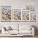 Marseille France Travel Poster Framed Canvas Print, Vibrant Cityscape, Watercolor Art, Wall Hanging, Home Decoration, Travel Print, Artistic Gift