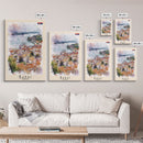 Picturesque Acharnes Greece Coastal Village, Framed Canvas Print, Living Room Art, Mediterranean Style, Home Decoration