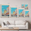 Bucharest Romania Travel Poster Framed Canvas Print, Midcentury Modern Art, Pop Art Wall Decor, Home Decor, Vacation Gift, Living Room Art