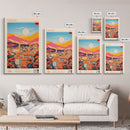Elbasan Albania Travel Poster Framed Canvas Print, Midcentury Modern Art, Pop Art Wall Decor, Home Decor, Vacation Gift, Bedroom Art