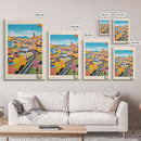 Gothenburg Sweden Travel Poster Framed Canvas Print, Midcentury Modern Art, Pop Art Wall Decor, Scenic Bedroom Art, Office Decoration