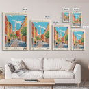 Komsomolsk on Amur Russia Travel Poster Framed Canvas Print, Midcentury Modern Art, Pop Art Wall Decor, Scenic Wall Art, Living Room Decoration, Office Art