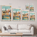 Linköping Sweden Travel Poster Framed Canvas Print, Midcentury Modern Art, Pop Art Wall Decor, Scenic Art, Home and Office Decoration