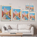 Lleida Spain Travel Poster Framed Canvas Print, Midcentury Modern Art, Pop Art Wall Decor, Scenic Art, Living Room and Office Gift