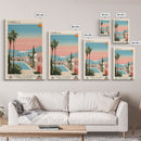 Marbella Spain Travel Poster Framed Canvas Print, Midcentury Modern Art, Pop Art Wall Decor, Scenic Living Room Art, Bedroom Decor