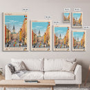 Ploiești Romania Travel Poster Framed Canvas Print, Midcentury Modern Art, Pop Art Wall Decor, Scenic Wall Art, Bedroom Decoration
