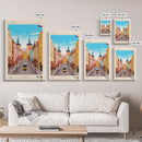 Plzeň Czech Republic Travel Poster Framed Canvas Print, Midcentury Modern Art, Pop Art Wall Decor, Scenic Living Room Art, Bedroom Decor
