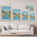 Považská Bystrica Slovakia Travel Poster Framed Canvas Print, Midcentury Modern Art, Pop Art Wall Decor, Scenic Wall Art, Living Room Decoration, Office Art