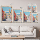 San Cristóbal de La Laguna Spain Travel Poster Framed Canvas Print, Midcentury Modern Art, Pop Art Wall Decor, Bedroom Decor, Scenic Art