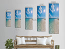Serene Coastal Shoreline Landscape Painting in Blue and Orange Hues, Modern Framed Canvas Print, Ideal for Contemporary Wall Art Décor