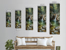 Framed Canvas Print Skinny Art of a Serene Waterfall Cascading into a Tranquil Pool in a Lush Forest Landscape, Perfect Tall Art for Nature Lovers