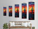 Desert Landscape with Saguaro Cactus Silhouette Against a Fiery Sunset on a Framed Canvas Print Skinny Art Piece
