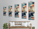 Majestic Fishing Boats Resting in a Vibrant Sunset Harbor - Skinny Art, Japanese Wall Decor, Framed Canvas Print, Ukiyo-e Style