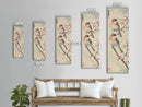 Pair of Birds on Snowy Branches, Japanese Art Framed Canvas Print, Tall and Skinny Wall Art in Ukiyo-e Style