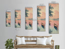 Serene Boat on Water, Autumn Trees, Japanese Art, Skinny Art, Tall Art, Framed Canvas Print, Ukiyo-e Style