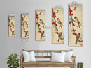 Skinny Art Sparrows And Cherry Blossoms In Japanese Style Wood Block Print Gentle Color Palette On Framed Canvas Print, Tall Art Ukiyo-e