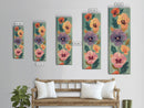 Skinny Art Delicate Pansies In Japanese Style Wood Block Print Soft Pastel Colors On Framed Canvas Print, Tall Art Ukiyo-e