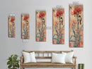 Bird Perched On Bright Red Lily Flower Skinny Art Tall Art Framed Canvas Print Japanese Style Art Ukiyo-e Art Wood Block Print Floral Detailed
